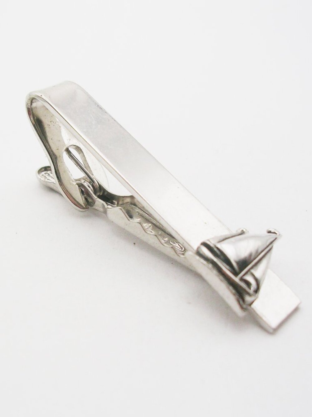 Vintage Tie Clip Bar silver tone Sailboat classic Shields Necktie Holder